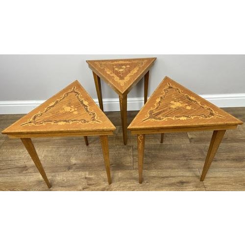 Contemporary Vintage French Nested Triangle Carved Tables, Set of 3 For Sale - Image 3 of 12