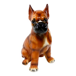Mid-Century Italian Hand Painted Boxer Puppy Large Figurine For Sale