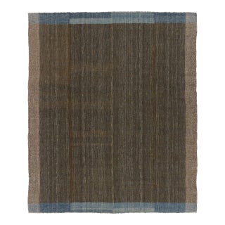 Rug & Kilim’s Contemporary Flatweave in Brown With Blue Abrash Border For Sale