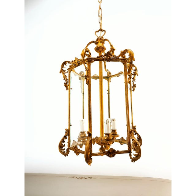 Gold Bronze Lantern with Transparent Glass For Sale - Image 8 of 18