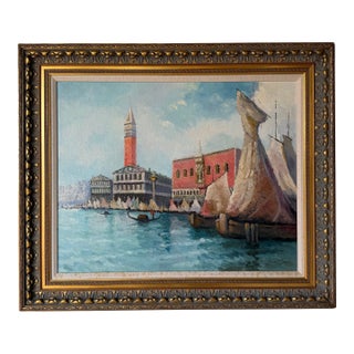 1950’s J. Frank Cox “Dodges Palace on the Grand Canal in Venice Italy” Oil Painting on Canvas - Framed For Sale