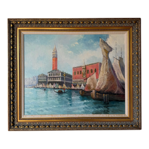 1950’s J. Frank Cox “Dodges Palace on the Grand Canal in Venice Italy” Oil Painting on Canvas - Framed