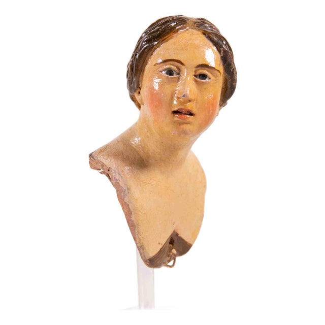 18th Century Polychrome Ceramic Woman Sculpture from Naples, Italy For Sale