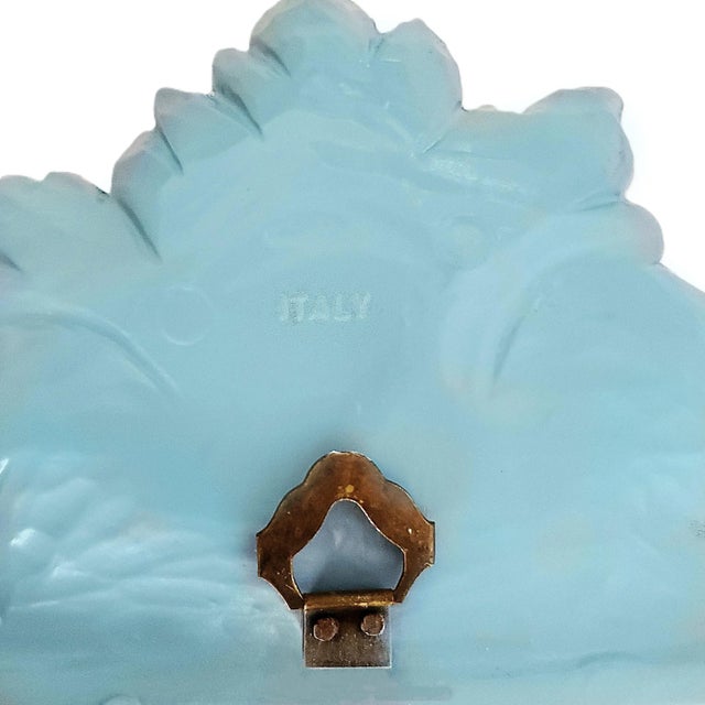 Glass Wall Mirror French Blue Italy Signed For Sale - Image 7 of 8