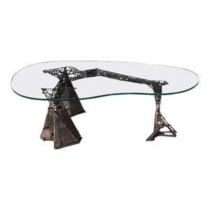 1970s Brutalist Steel and Wire Architectural Coffee Table