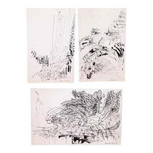 Glen Michaels Signed Set of 3 Modern Signed Ink Drawings on Paper 23x14.5