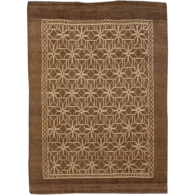 Brown Geometric Modern Moroccan Style Handmade Brown Wool Rug For Sale - Image 8 of 8
