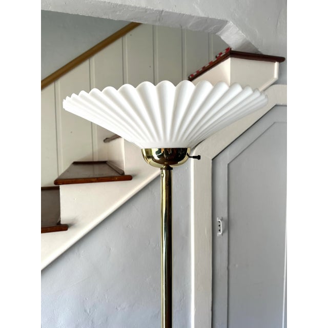 Brass 1970’s Hollywood Regency Art Deco Brass Torchiere Floor Lamp For Sale - Image 8 of 11