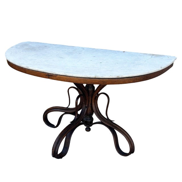 Late Victorian Bent Wood Scrolling Console Table W/ Marble Top by Thonet For Sale - Image 9 of 11