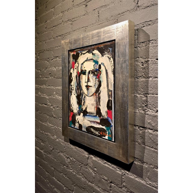 Light Gray Harold Frank (1921–1995) – Abstract Portrait – Oil Painting For Sale - Image 8 of 10