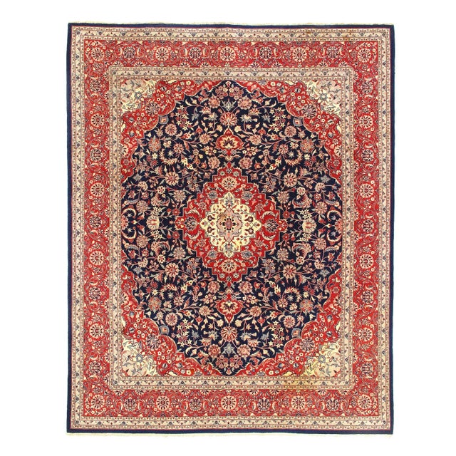 Navy Blue Fine Hand Knotted Kashan 7'8'' X 9'11'' For Sale - Image 12 of 12