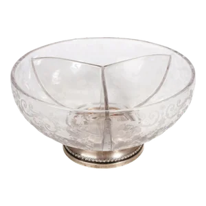 Early 20th Century Edwardian Etched Crystal Glass Salad Bowl With Silver Foot, United Kingdom