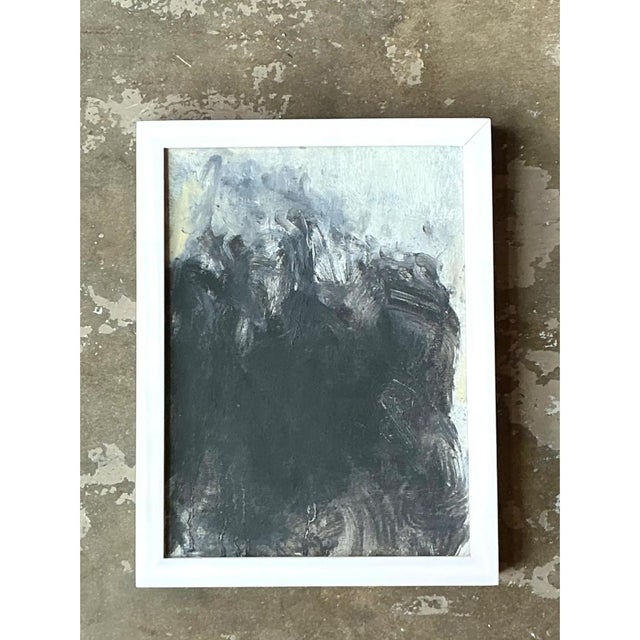 Early 21st Century Vintage Abstract Expressionist Black and White Painting For Sale - Image 5 of 12