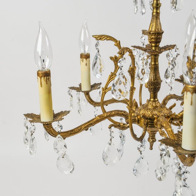 Spanish Vintage Brass and Crystal Chandelier Petite 5 Arm Made in Spain For Sale - Image 3 of 13
