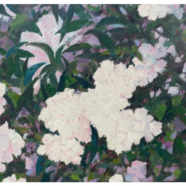 Forest Green Rare Original John Loughlin 'pink Hydrangea Bush' Flower Floral Oil Painting For Sale - Image 8 of 9