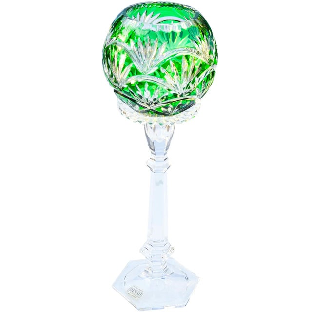 Mid-Century Modern Mid 20th Century Handblown Green Crystal-Cut Candle Holder For Sale - Image 3 of 8