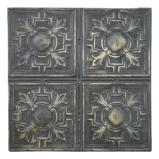 Handcrafted Black Antique Tin Ceiling Wall Panel 23 X 23 In. For Sale