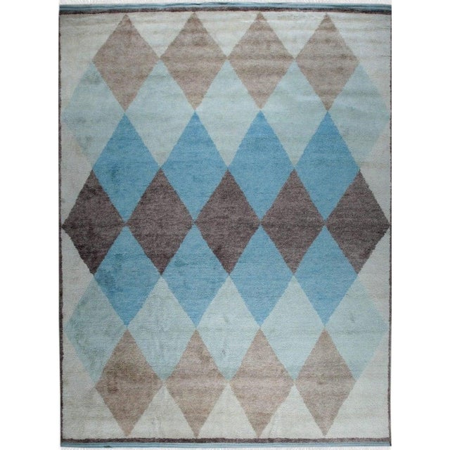 Ivory 9x12 Multicolor Hand-Knotted Wool Diamond Cascade Geometric Modern Carpet Rug For Sale - Image 8 of 8