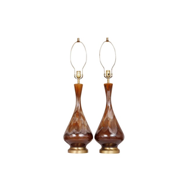 Brown Drip Glaze Ceramic Table Lamps - a Pair For Sale - Image 4 of 11