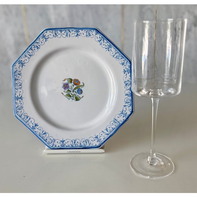 Late 20th Century Hand-Painted Moustiers Faience Octagonal Plate by Atelier Saint-Michel Beautiful late 20th-century...