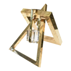 Vintage Joan Lehman Brass and Glass Cube Triangle and Square Geometric Intercepting Sculpture