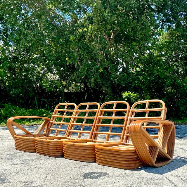 Mid 20th Century Vintage Costal Six Strand Rattan Sofa After Frankl For Sale - Image 5 of 10