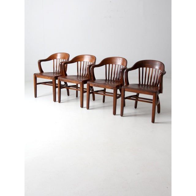 Mid-Century Modern Antique Bankers Chairs Set of 4 For Sale - Image 3 of 12