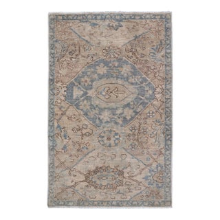 Afghanistan Tabriz Rug With Soft Tan Field and Pale Blue Medallion For Sale