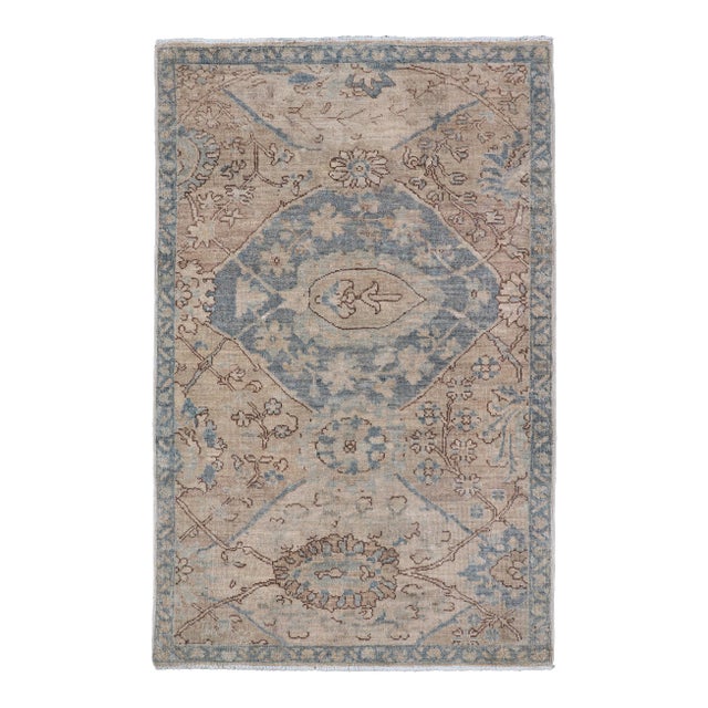 Afghanistan Tabriz Rug With Soft Tan Field and Pale Blue Medallion For Sale