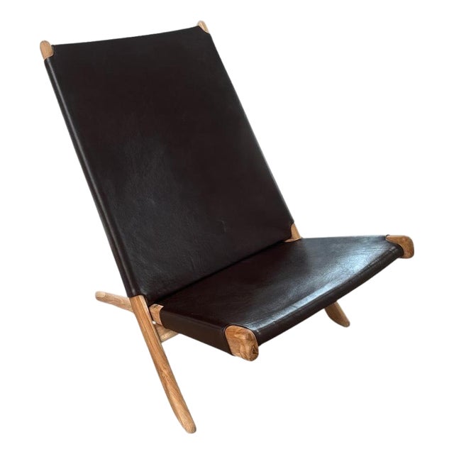 Andrianna Shamaris Minimalist Folding Leather Chair For Sale