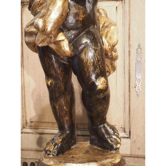 Italian Pair of Italian 18th Century Painted and Gilt Putti With Cornucopia Torcheres For Sale - Image 3 of 13