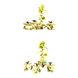 Italian Floral Tôle Peinte Candle Sconces, a Pair For Sale