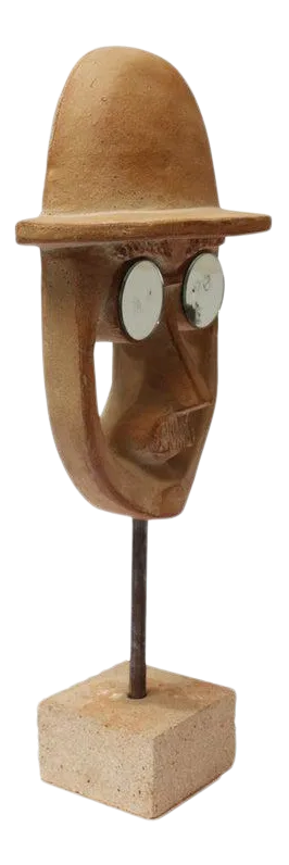 David Gil for Bennington Potters Man's Face Ceramic Sculpture on Base