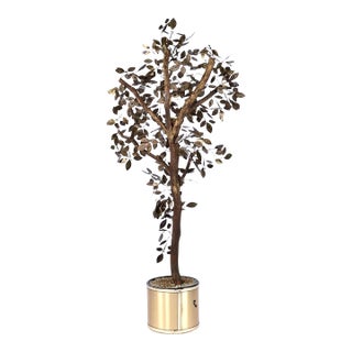 Vintage 1970s Curtis Jere Style Gold Colored Brass Patinated Potted Tree Sculpture For Sale