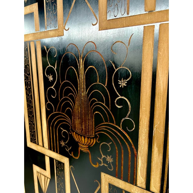 Mid 20th Century Mid 20th Century Art Deco Gilt and Black Lacquer 3-Panel Divider Screen For Sale - Image 5 of 7