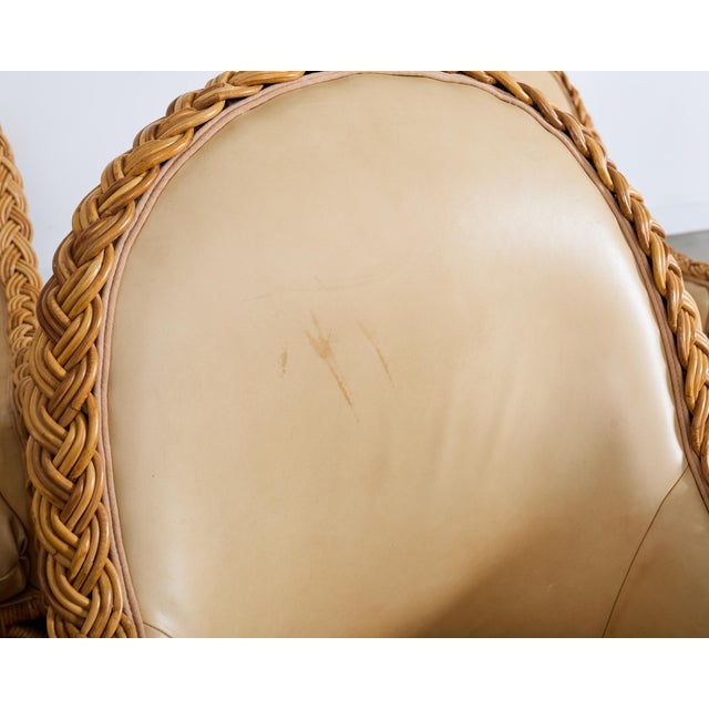 Set of Eight Michael Taylor Style Rattan Leather Dining Chairs For Sale - Image 17 of 18