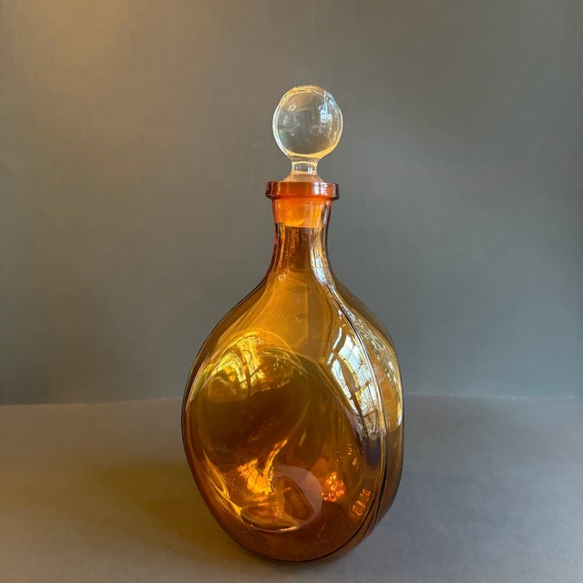 Amber 1970s Amber Hand Blown Glass Decanter With 5 Shot Glasses For Sale - Image 8 of 9