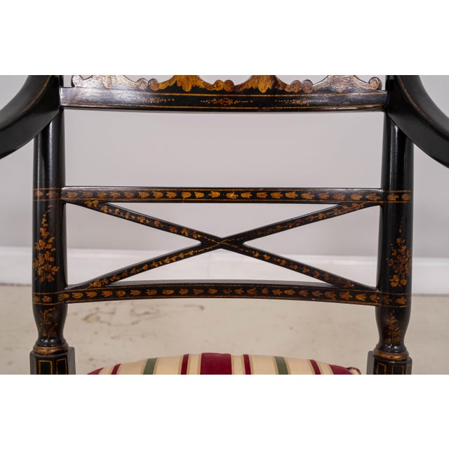 Vintage Regency Style Eglomise & Gilt Cane Seat Armchair For Sale - Image 12 of 18