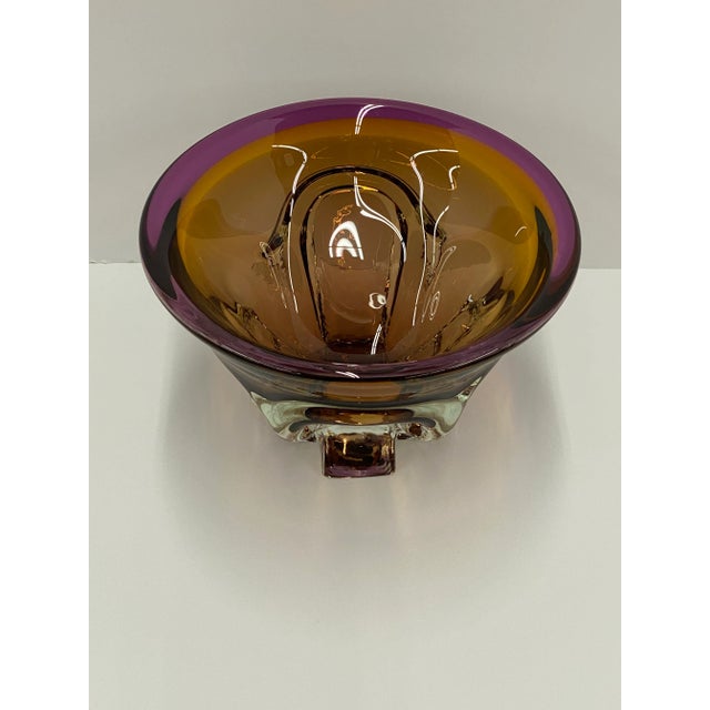 Vintage Mid 20th Century Amber and Lavender Color Hand Blown Glass Bowl For Sale - Image 9 of 11