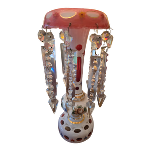 Antique Moser Bohemian Glass Pink Salmon Crystal Lustre