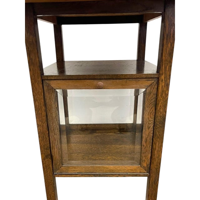 Brass Vintage Arts & Crafts Side Table With Hammered Brass Tray Top and Glass Display Cabinet For Sale - Image 8 of 11