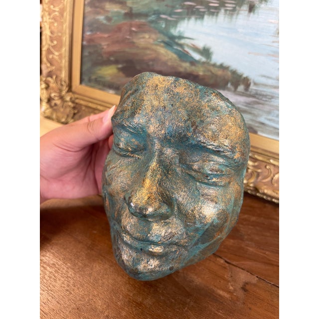 Contemporary Patinated Bronze-Style Looking Ceramic Face Sculpture by Melinda, Signed 2008 For Sale - Image 3 of 9