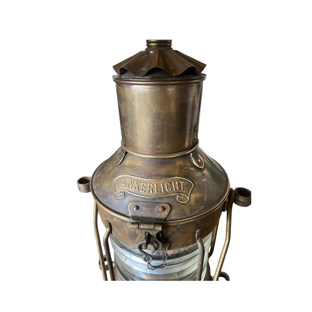 Vintage Brass Oil Ship Ankerlicht Table Lamp With Shade Nautical Tiki For Sale - Image 4 of 11