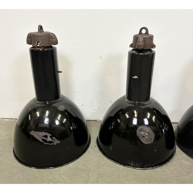 Industrial Bauhaus Black Enamel Pendant Lamps from Elektrosvit, 1950s, Set of 4 For Sale - Image 4 of 18