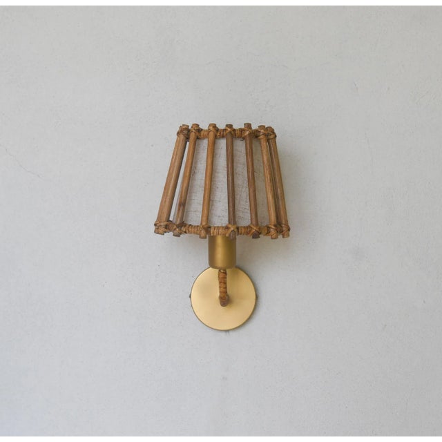 Wood Pencil Reed Rattan Wall Sconce Lamp For Sale - Image 7 of 9