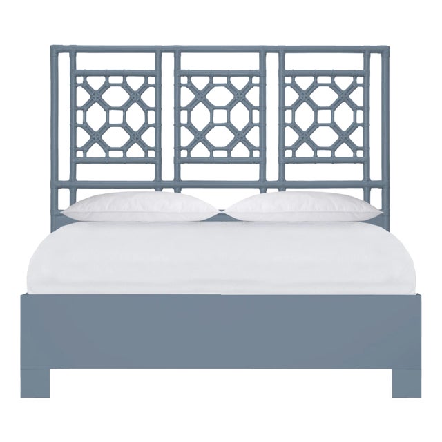 Lattice Back Platform Bed Double, Regatta Blue For Sale