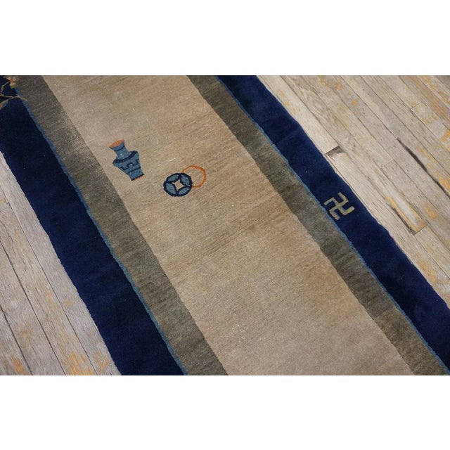 Beige 1920s Beige Minimalist Symbols Antique Chinese Peking Carpet 2'6"x 11'6" Knotted Wool Rug Runner For Sale - Image 8 of 12