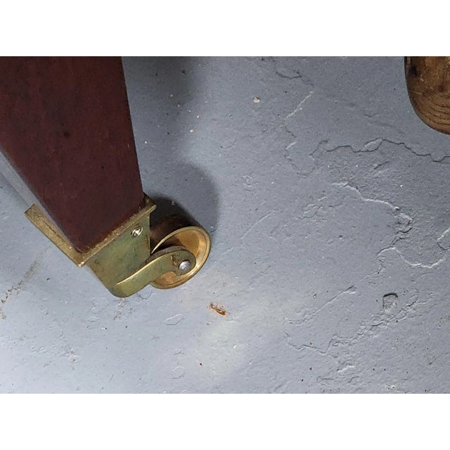 1980s Glass Inlaid in Wood Coffee Table With Brass Roller Feet For Sale - Image 12 of 12