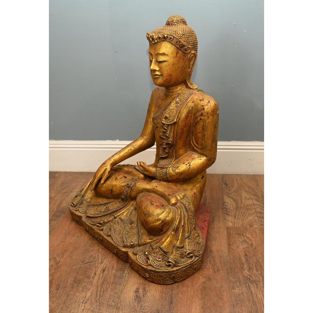 Gold Burmese Artist, Buddhist Statue of Lotus Buddha, Gilt Sculpture For Sale - Image 8 of 11