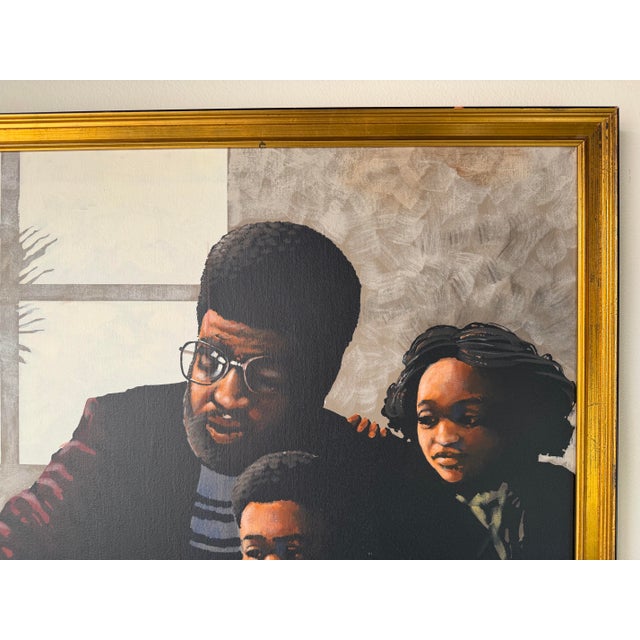 Vintage Matthew African Family Interior Scene Acrylic on Canvas Painting, Framed For Sale In Miami - Image 6 of 12